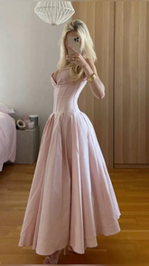 Rosa trägerloses langes Ballkleid in A-Linie, elegantes Abendkleid, Geburtstagsoutfits Y7531